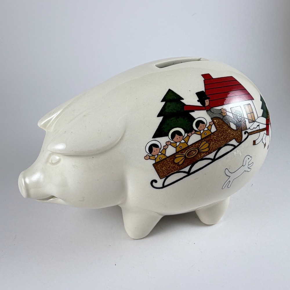Mason's Ironstone Christmas Village Piggy Bank Made in England Marsten-Mandrajji